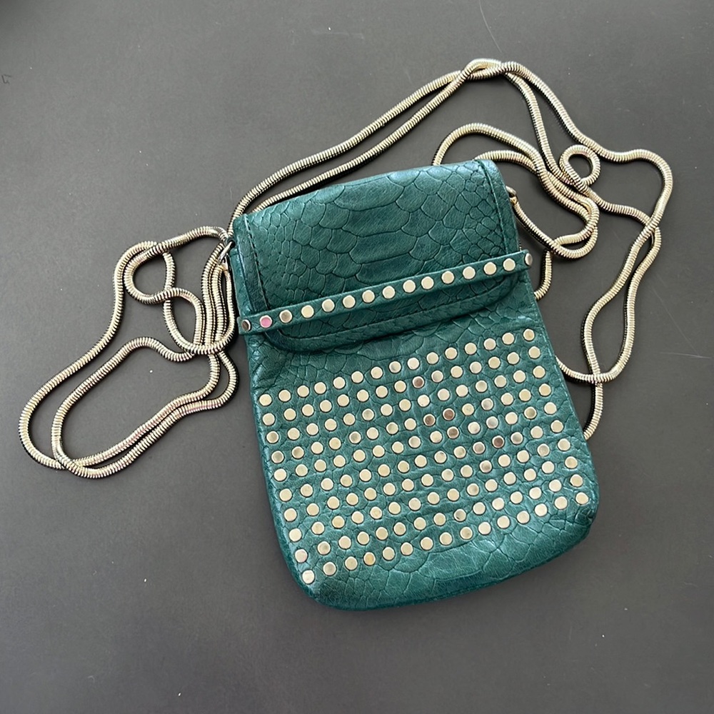 Rebecca Minkoff “snake” green leather cross body pouch